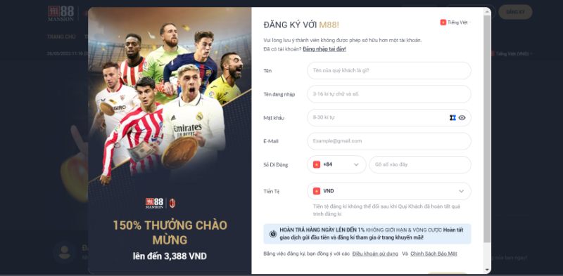 Đăng ký xóc đĩa M88