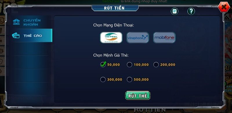 Rút tiền Xóc đĩa B52